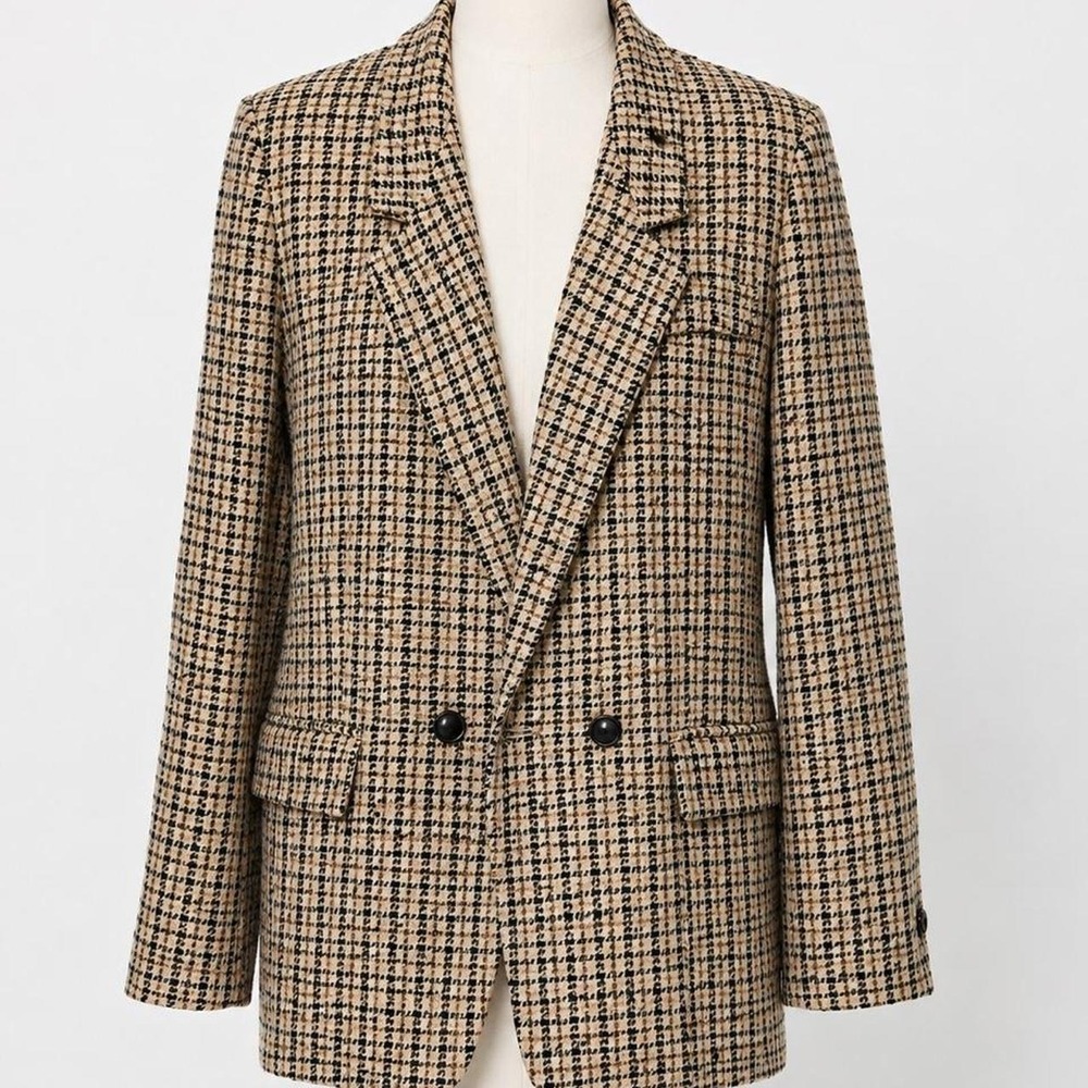 Vintage Anne Klein II 97% Wool Houndstooth Blazer 6 Fitted Y2K